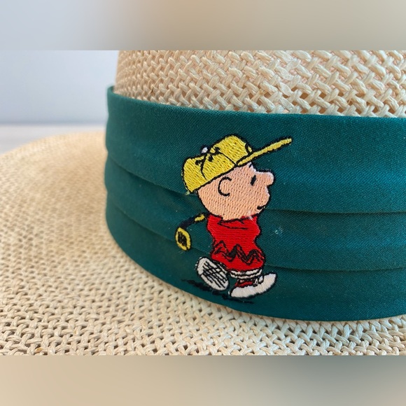 Vintage Town Talk Peanuts Charlie Brown Embroidered Banded Golf Straw Hat - Picture 6 of 13